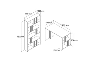 Timiza Skrivebord 120 cm med Oppbevaringshylle + Bokhylle - Valnøttsbrun/Antrasitt - Møbler - Bord - Kontorbord - Skrivebord