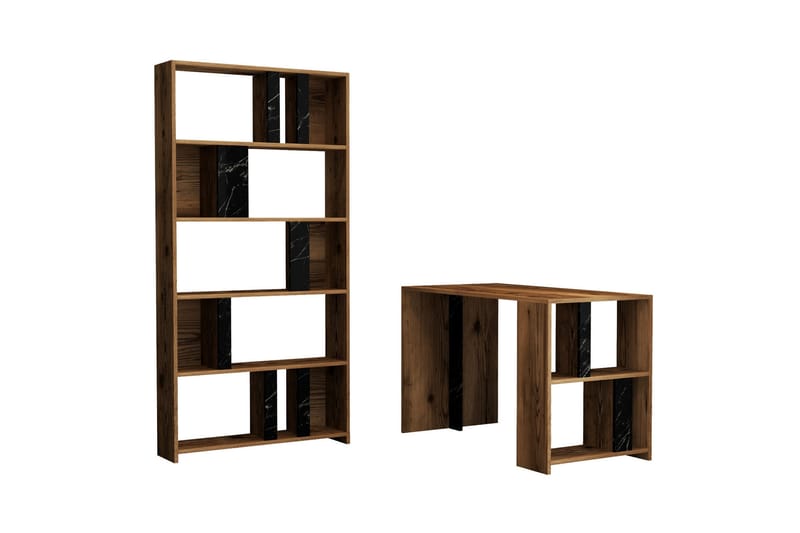 Timiza Skrivebord 120 cm med Oppbevaringshylle + Bokhylle - Valnøttsbrun/Svart - Møbler - Bord - Kontorbord - Skrivebord