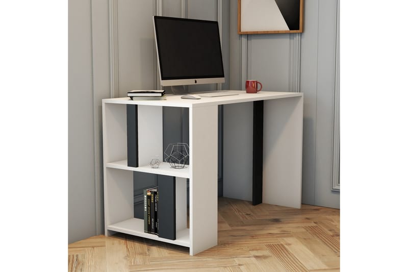 Timiza Skrivebord 120 cm med Oppbevaringshylle - Hvit/Antrasitt - Møbler - Bord - Kontorbord - Skrivebord