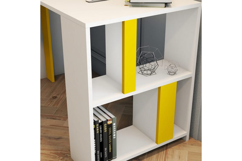 Timiza Skrivebord 120 cm med Oppbevaringshylle - Hvit/Gul - Møbler - Bord - Kontorbord - Skrivebord