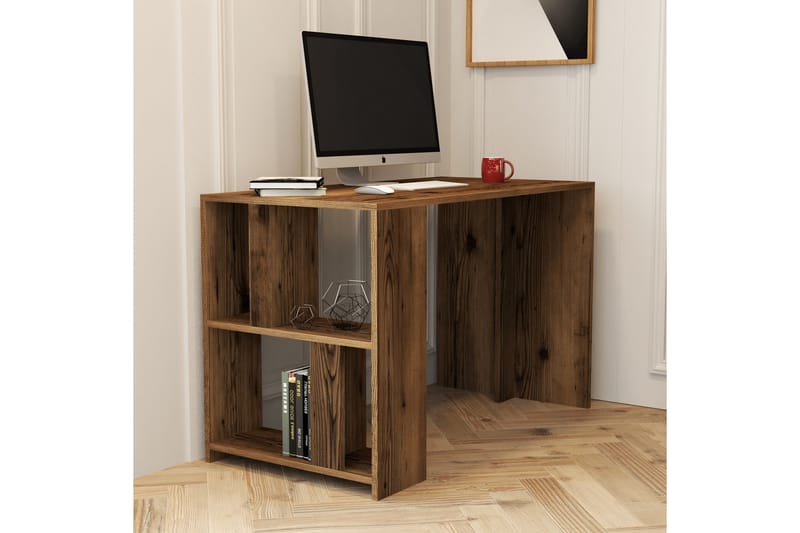Timiza Skrivebord 120 cm med Oppbevaringshylle - Valnøttsbrun - Skrivebord