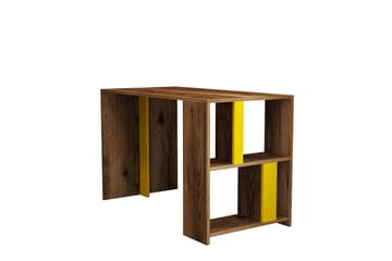 Timiza Skrivebord 120 cm med Oppbevaringshylle - Valnøttsbrun/Gul - Møbler - Bord - Kontorbord - Skrivebord