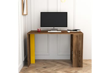 Timiza Skrivebord 120 cm med Oppbevaringshylle - Valnøttsbrun/Gul - Møbler - Bord - Kontorbord - Skrivebord