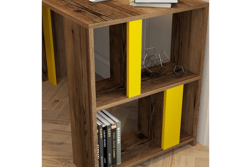 Timiza Skrivebord 120 cm med Oppbevaringshylle - Valnøttsbrun/Gul - Møbler - Bord - Kontorbord - Skrivebord