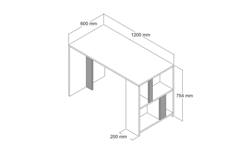 Timiza Skrivebord 120cm Oppbevaring Hylle+Bokhylle Marmormøn - Hvit/Svart - Skrivebord