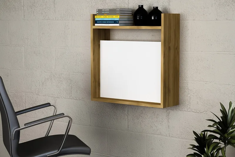 Toppley Veggskrivebord 60 cm med Oppbevaring Hyller - Hvit/Valnøttsbrun - Møbler - Bord - Kontorbord - Skrivebord