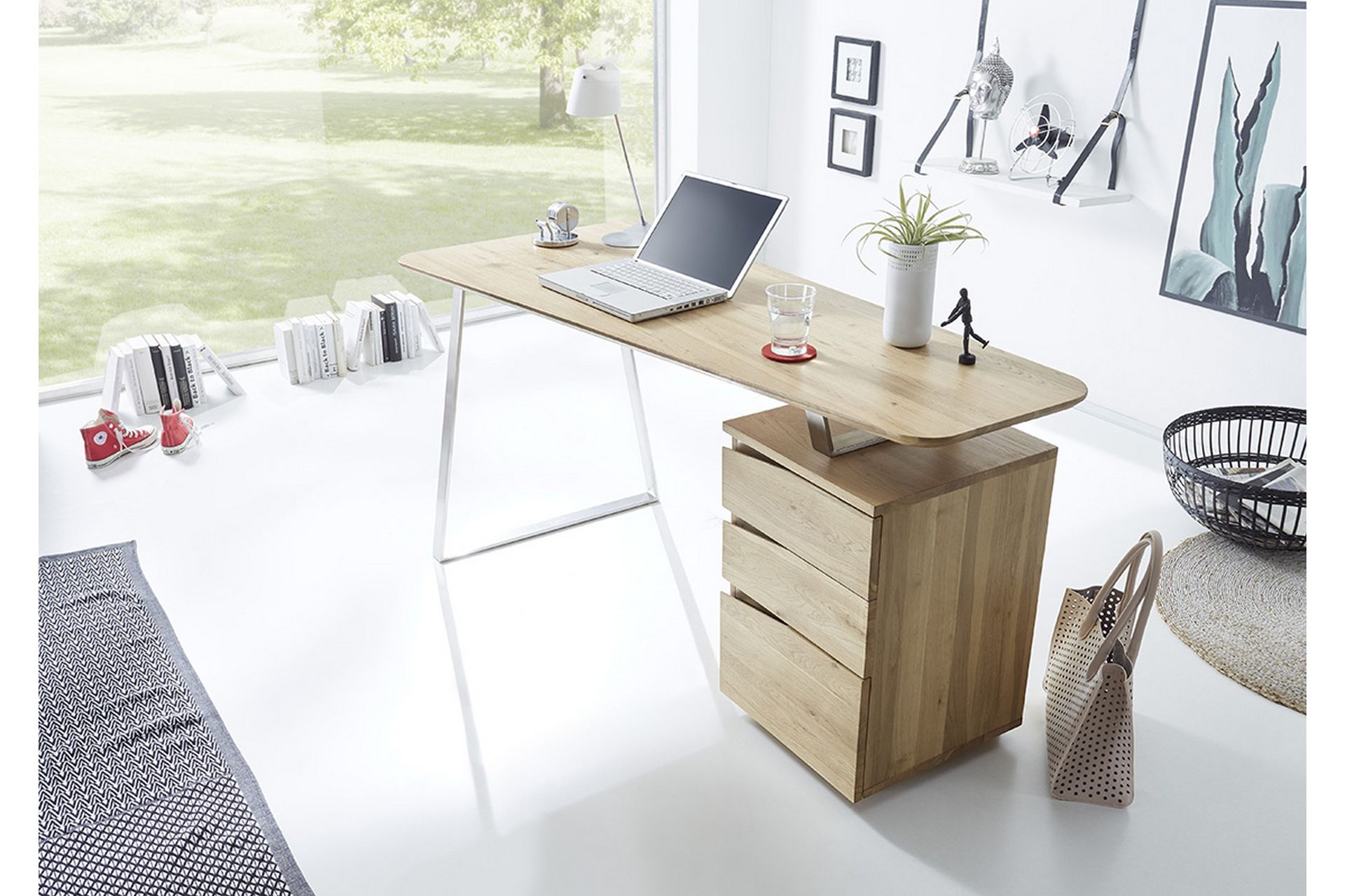 Tori Skrivebord 150 cm med Oppbevaring 3 Skuffer - Massiv Eik - Møbler - Bord - Kontorbord - Skrivebord