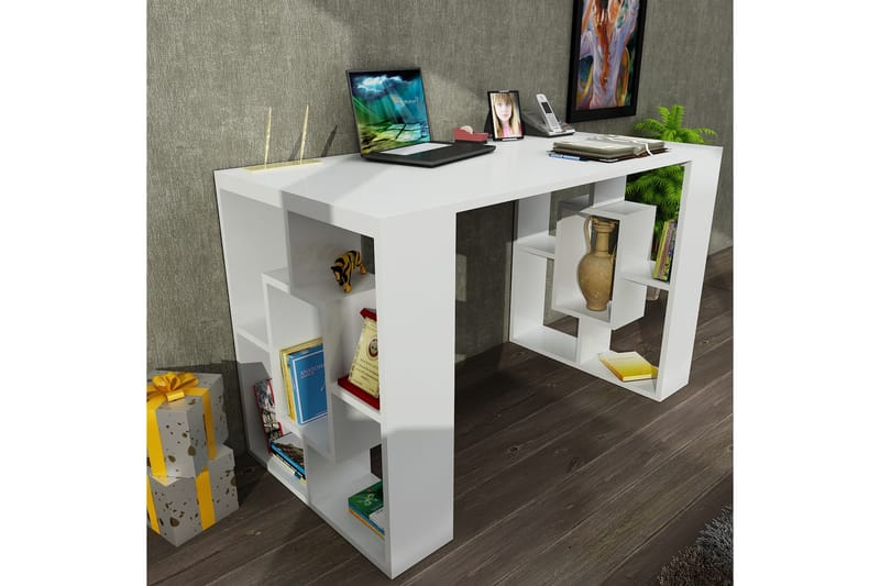 Valancia Skrivebord 120 cm med Oppbevaringshyller - Hvit - Skrivebord