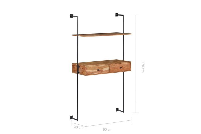 Vegghengt skrivebord 90x40x170 cm heltre akasie - Skrivebord