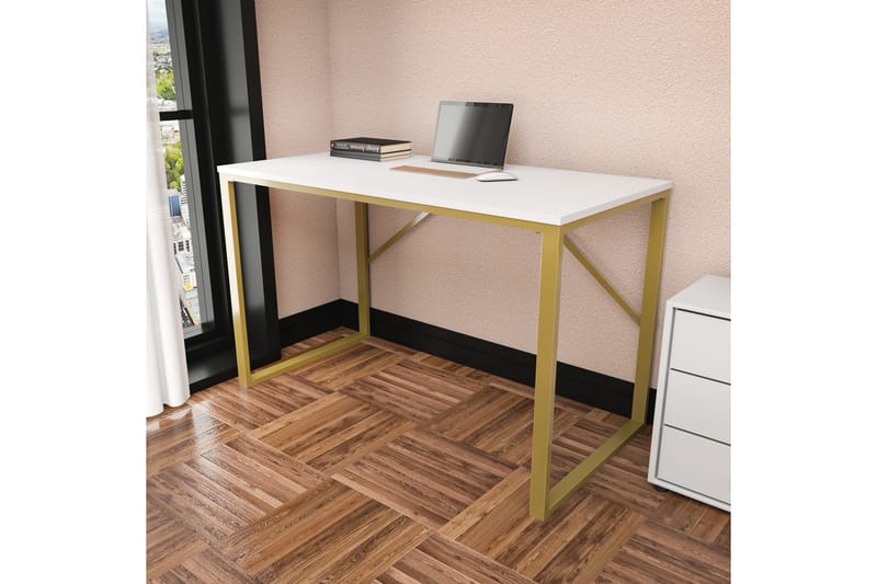 Vinresk Skrivebord 60x74x120 cm - Gull/Hvit - Møbler - Bord - Kontorbord - Skrivebord