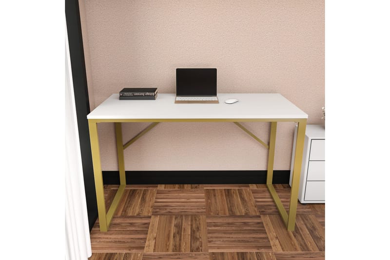 Vinresk Skrivebord 60x74x120 cm - Gull/Hvit - Møbler - Bord - Kontorbord - Skrivebord