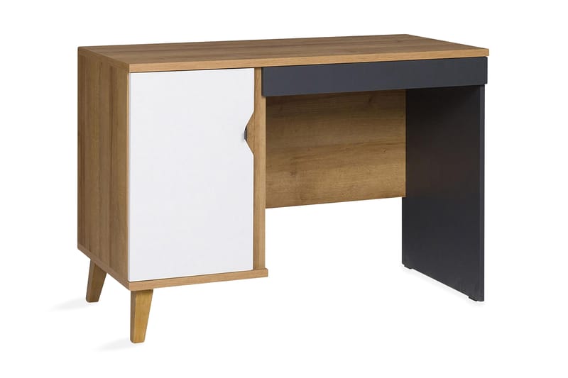 Vintra Skrivebord 110 cm med Oppbevaring Skap - Brun/Hvit/Svart - Skrivebord