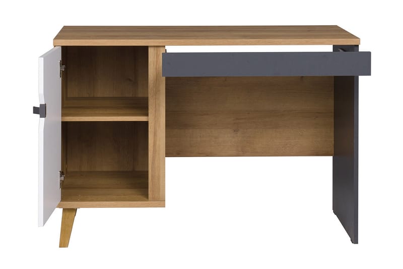 Vintra Skrivebord 110 cm med Oppbevaring Skap - Brun/Hvit/Svart - Skrivebord