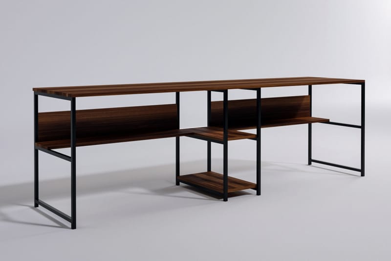 Viranbag Skrivebord 240 cm med Oppbevaring 2 Hyller - Mørkebrun/Svart - Møbler - Bord - Kontorbord - Skrivebord