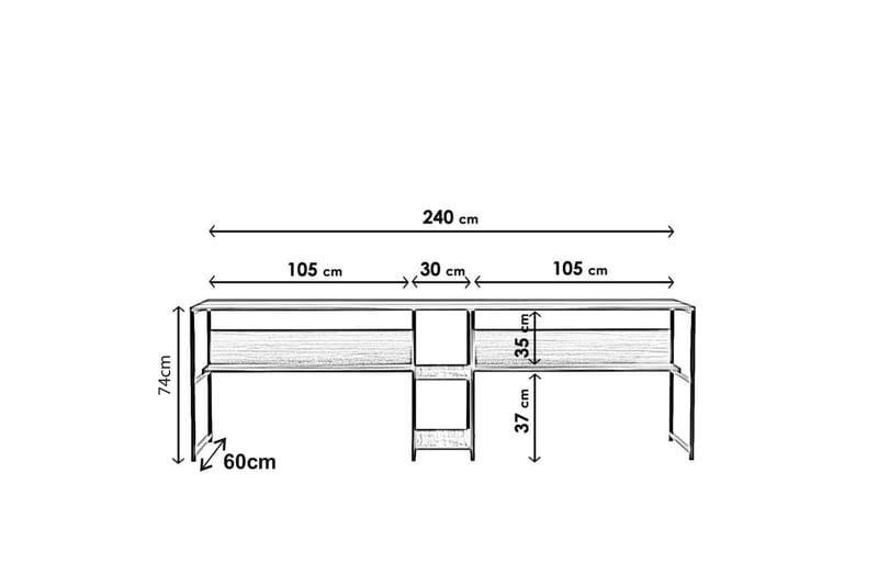 Viranbag Skrivebord 240 cm med Oppbevaring 2 Hyller - Mørkebrun/Svart - Møbler - Bord - Kontorbord - Skrivebord