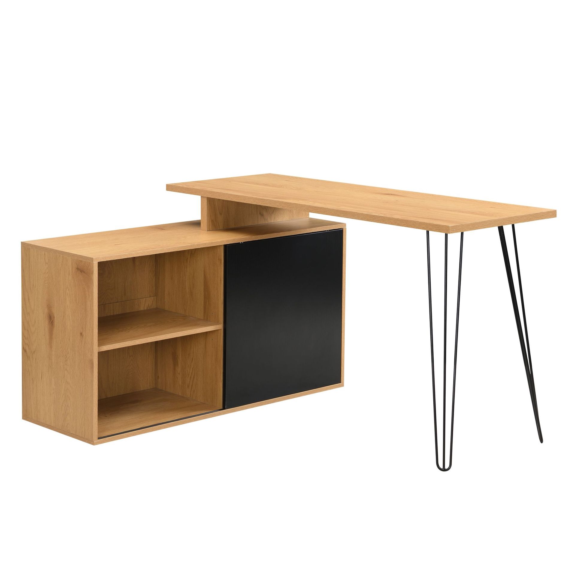 Vorlen hjørneskrivebord 130 cm i MDF med hylle - eikedekor svart
