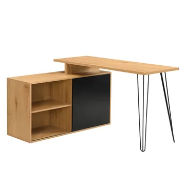 Vorlen hjørneskrivebord 130 cm i MDF med hylle - eikedekor svart - Møbler - Bord - Kontorbord - Skrivebord - Hjørneskrivebord