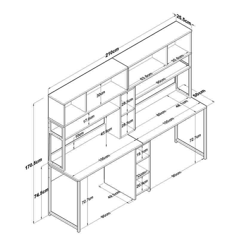 Skrivebord Wallxpert Dara (210 x 170,5 x 50 cm) Hvit - Hvit - Møbler - Bord - Kontorbord - Skrivebord