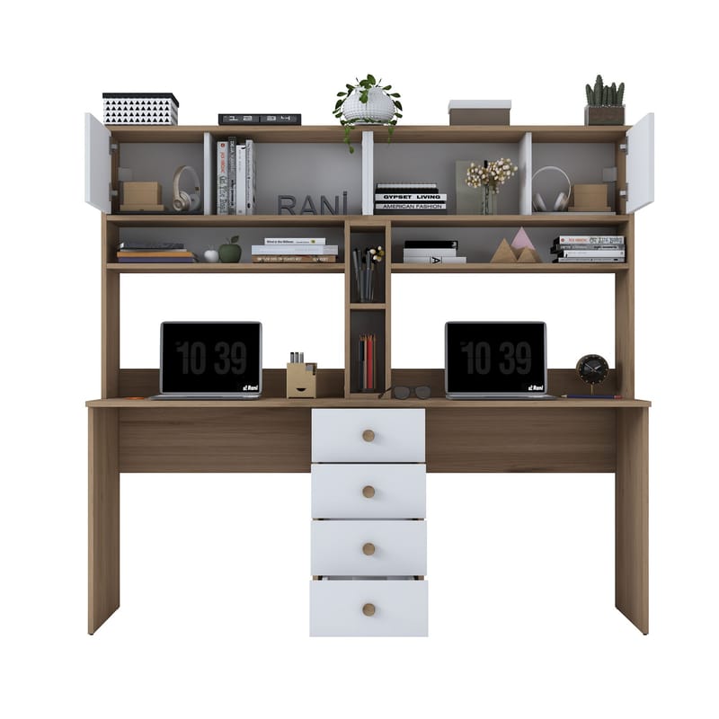 Skrivebord Wallxpert Eska (180 x 166,3 x 50 cm) Valnøtt hvit - Valnøtt og hvit - Møbler - Bord - Kontorbord - Skrivebord