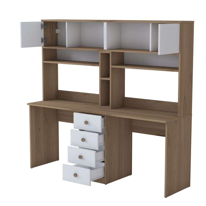 Skrivebord Wallxpert Eska (180 x 166,3 x 50 cm) Valnøtt hvit - Valnøtt og hvit - Møbler - Bord - Kontorbord - Skrivebord