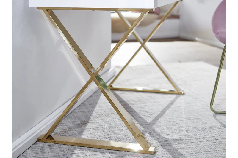 Willowdale Skrivebord 118 cm med Oppbevaring 2 Skuffer - Hvit/Gull - Møbler - Bord - Kontorbord - Skrivebord