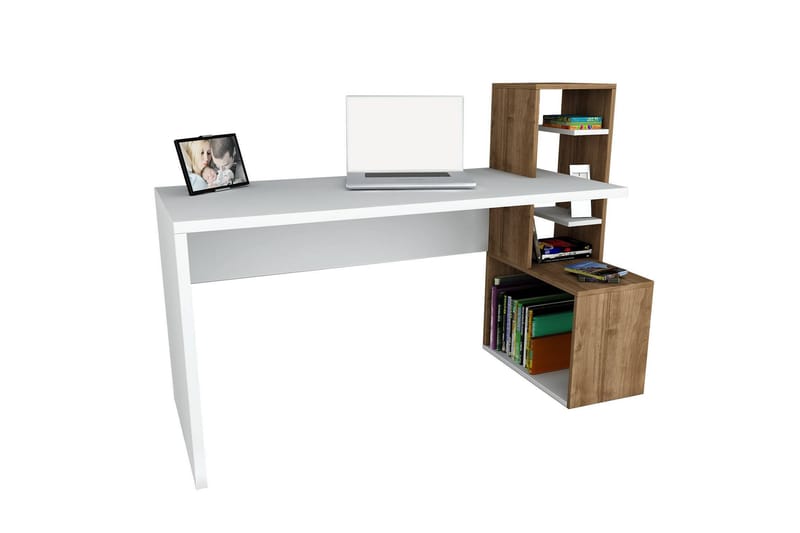 Winvar Skrivebord 120 cm med Oppbevaring - Hvit/Valnøttsbrun - Skrivebord