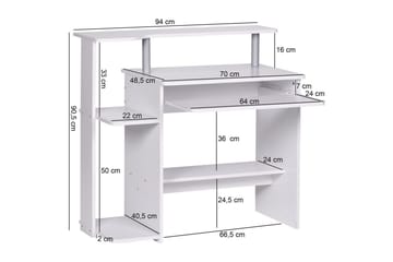 Skrivebord Wohnling for datamaskin med hjul, uttrekkbart tastatur, moderne stil Hvit - Hvit - Møbler - Bord - Kontorbord - Skrivebord