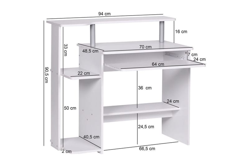 Skrivebord Wohnling for datamaskin med hjul, uttrekkbart tastatur, moderne stil Hvit - Hvit - Møbler - Bord - Kontorbord - Skrivebord