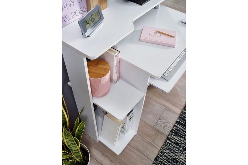 Skrivebord Wohnling for datamaskin med hjul, uttrekkbart tastatur, moderne stil Hvit - Hvit - Møbler - Bord - Kontorbord - Skrivebord