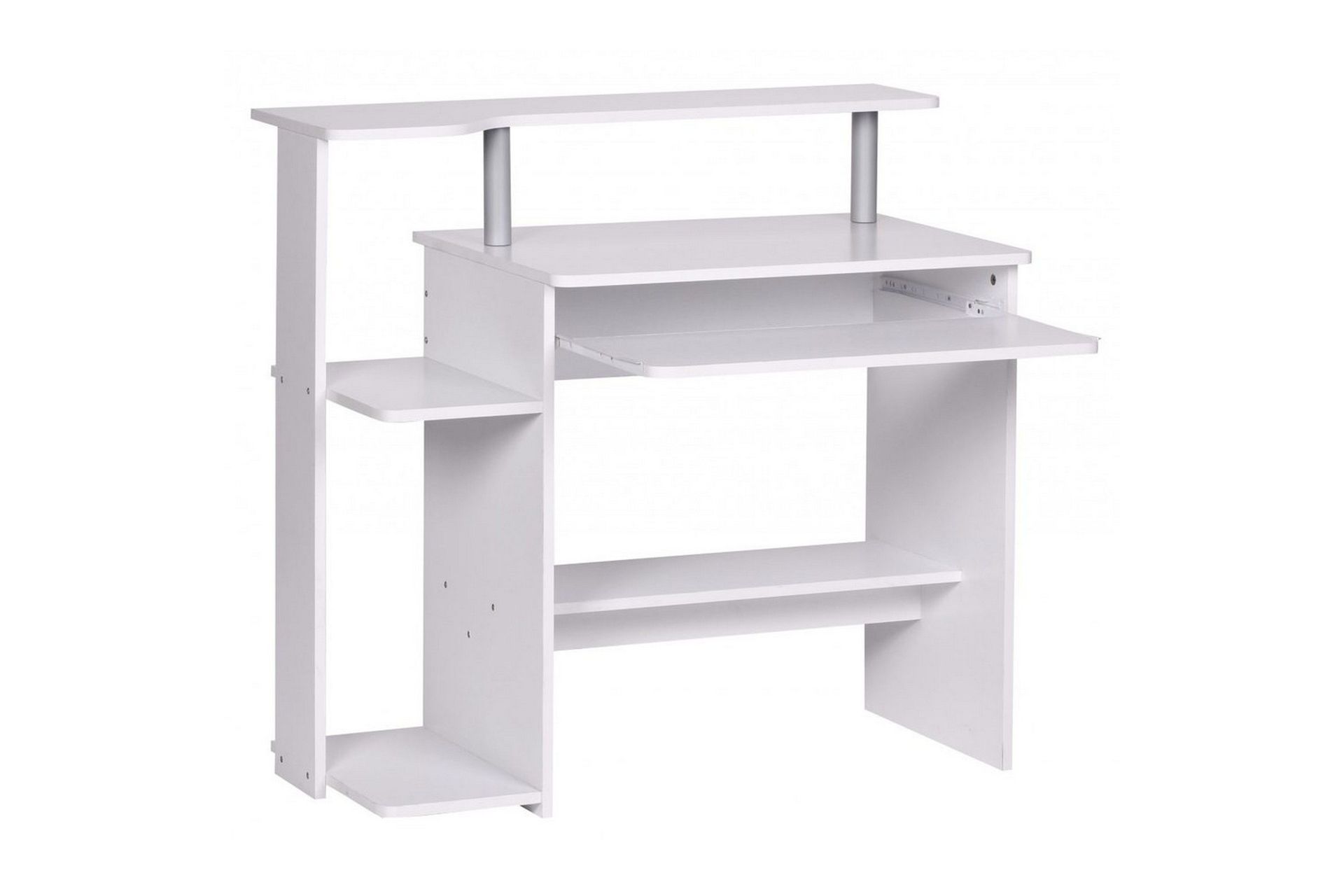 Skrivebord Wohnling for datamaskin med hjul, uttrekkbart tastatur, moderne stil Hvit - Hvit