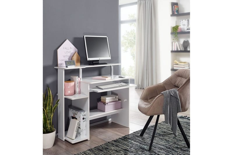 Skrivebord Wohnling for datamaskin med hjul, uttrekkbart tastatur, moderne stil Hvit - Hvit - Møbler - Bord - Kontorbord - Skrivebord