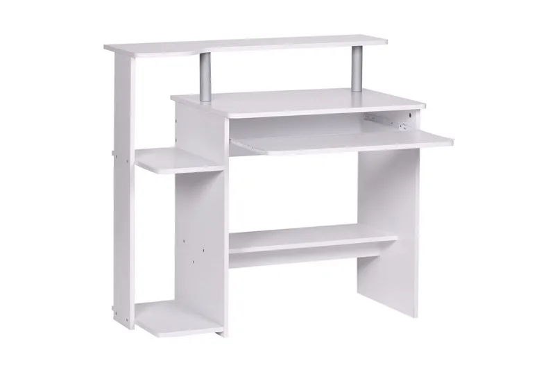 Skrivebord Wohnling for datamaskin med hjul, uttrekkbart tastatur, moderne stil Hvit - Hvit - Møbler - Bord - Kontorbord - Skrivebord