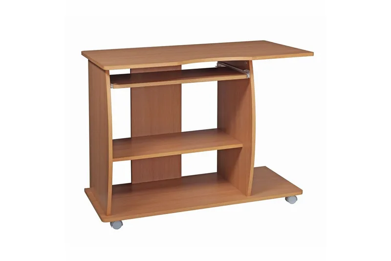 Skrivebord Wohnling for laptop eller datamaskin med hjul, uttrekkbart tastatur, moderne stil Bøk, Bøk