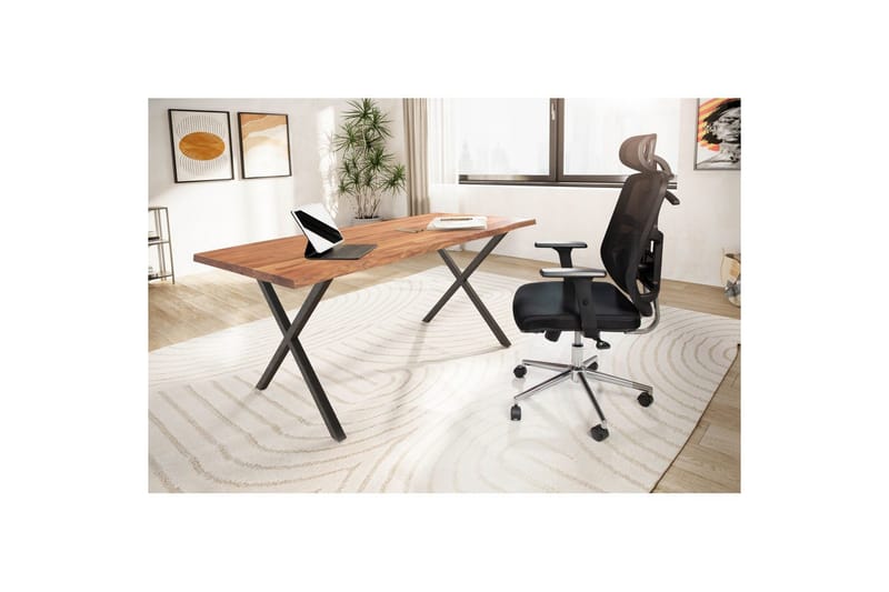 Skrivebord Wohnling Massivt treverk trekanter metallbein landlig stil Svart, krysset, 120x60 cm - Svart, krysset, 120x60 cm - Møbler - Bord - Kontorbord - Skrivebord
