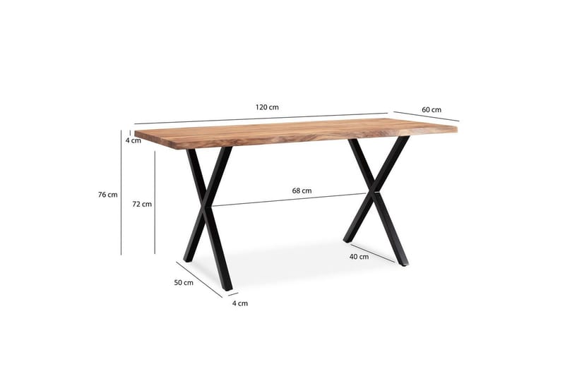 Skrivebord Wohnling Massivt treverk trekanter metallbein landlig stil Svart, krysset, 120x60 cm - Svart, krysset, 120x60 cm - Møbler - Bord - Kontorbord - Skrivebord