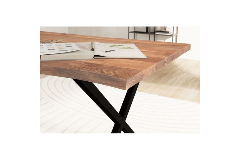 Skrivebord Wohnling Massivt treverk trekanter metallbein landlig stil Svart, krysset, 200x100 cm - Svart, krysset, 200x100 cm - Møbler - Bord - Kontorbord - Skrivebord