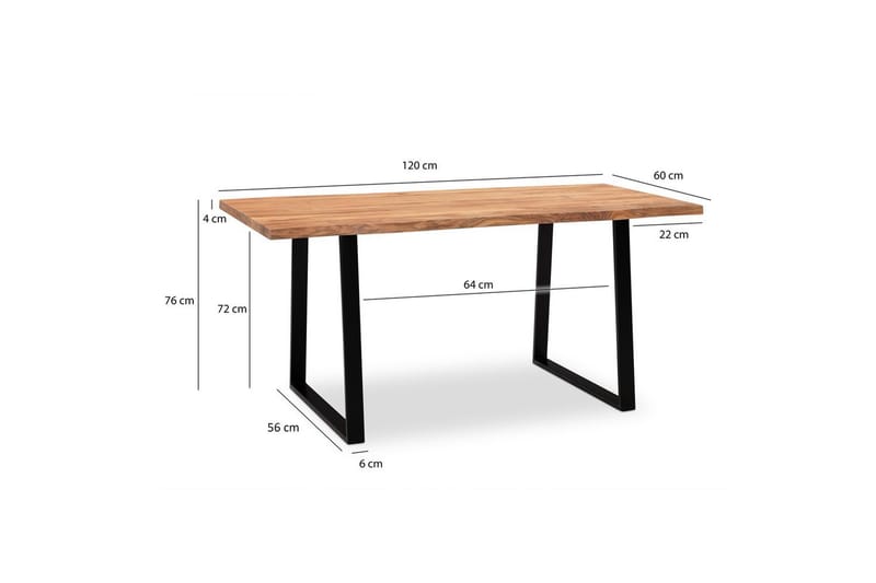 Skrivebord Wohnling Massivt treverk trekanter metallbein landlig stil Svart, Rett, 120x60 cm - Svart, Rett, 120x60 cm - Møbler - Bord - Kontorbord - Skrivebord