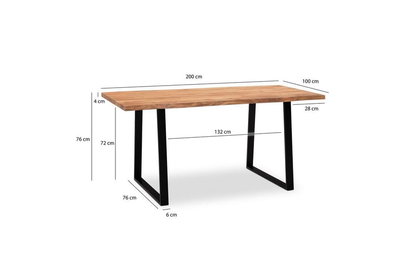 Skrivebord Wohnling Massivt treverk trekanter metallbein landlig stil Svart, Rett, 200x100 cm - Svart, Rett, 200x100 cm - Møbler - Bord - Kontorbord - Skrivebord