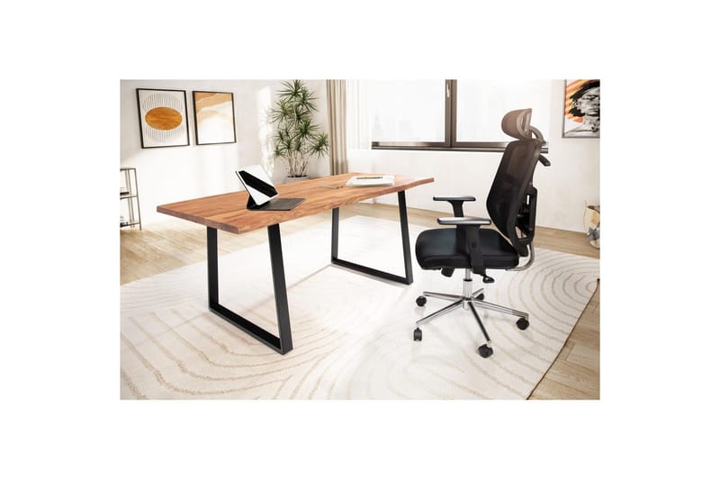 Skrivebord Wohnling Massivt treverk trekanter metallbein landlig stil Svart, Rett, 200x100 cm - Svart, Rett, 200x100 cm - Møbler - Bord - Kontorbord - Skrivebord