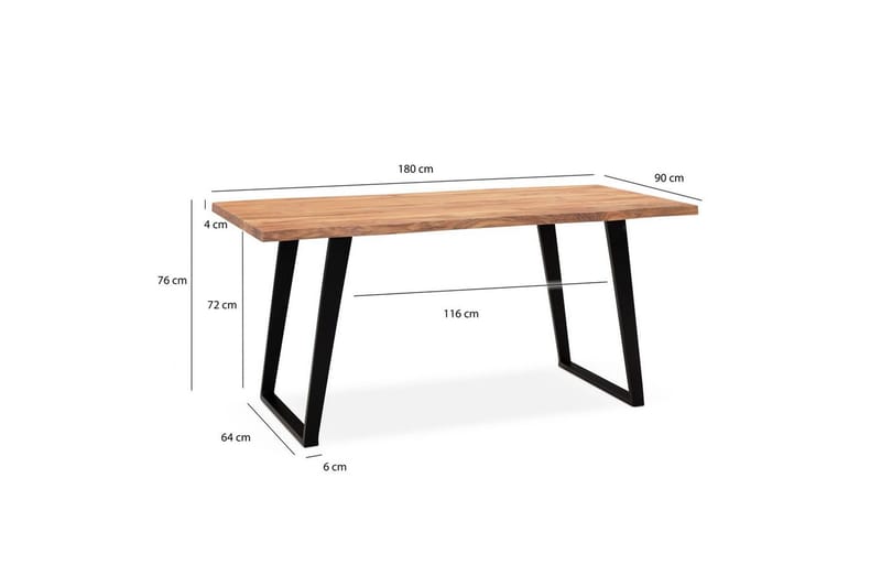 Skrivebord Wohnling Massivt treverk trekanter metallbein landlig stil Svart, vinklet, 180x90 cm - Svart, vinklet, 180x90 cm - Møbler - Bord - Kontorbord - Skrivebord