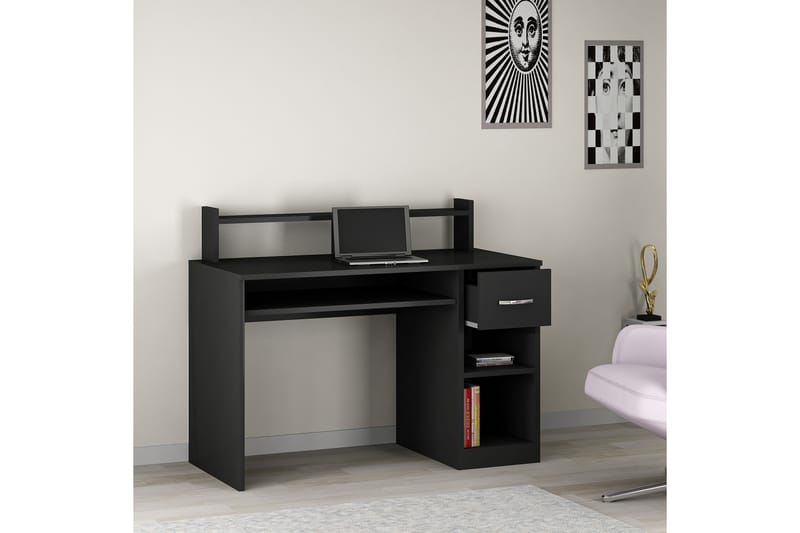 Yemisen Skrivebord 120 cm med Oppbevaringsskuff + Hyller - Antrasitt - Møbler - Bord - Kontorbord - Skrivebord