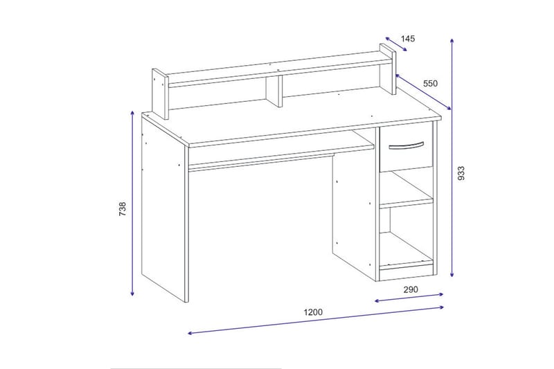 Yemisen Skrivebord 120 cm med Oppbevaringsskuff + Hyller - Hvit - Møbler - Bord - Kontorbord - Skrivebord