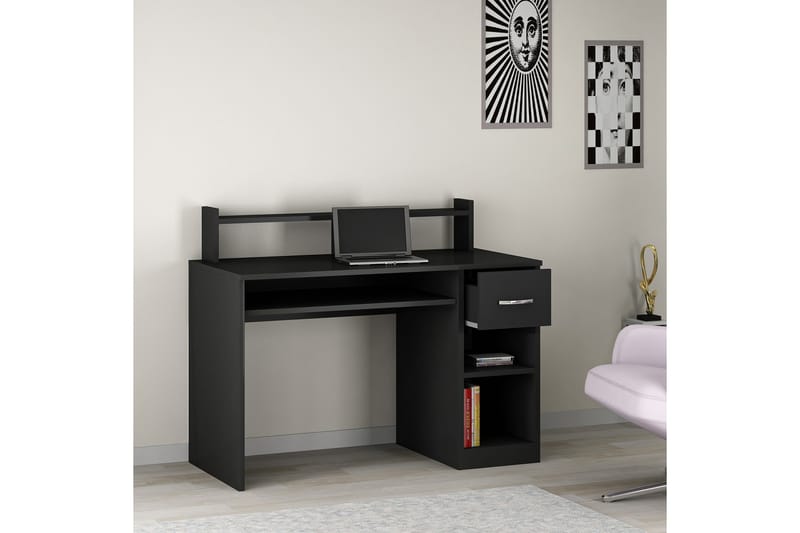 Yemisen Skrivebord 120 cm med Oppbevaringsskuff + Hyller - Antrasitt - Møbler - Bord - Kontorbord - Skrivebord