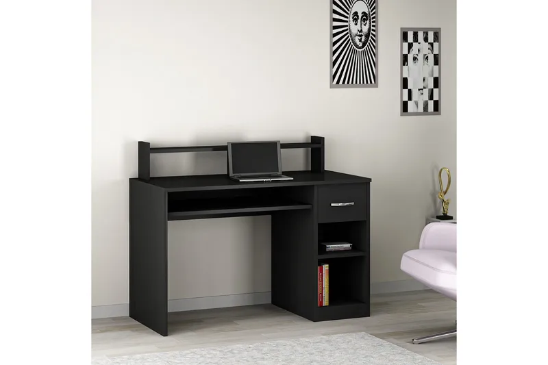 Yemisen Skrivebord 120 cm med Oppbevaringsskuff + Hyller - Antrasitt - Møbler - Bord - Kontorbord - Skrivebord