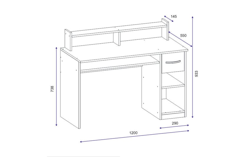 Yemisen Skrivebord 120 cm med Oppbevaringsskuff + Hyller - Hvit - Møbler - Bord - Kontorbord - Skrivebord