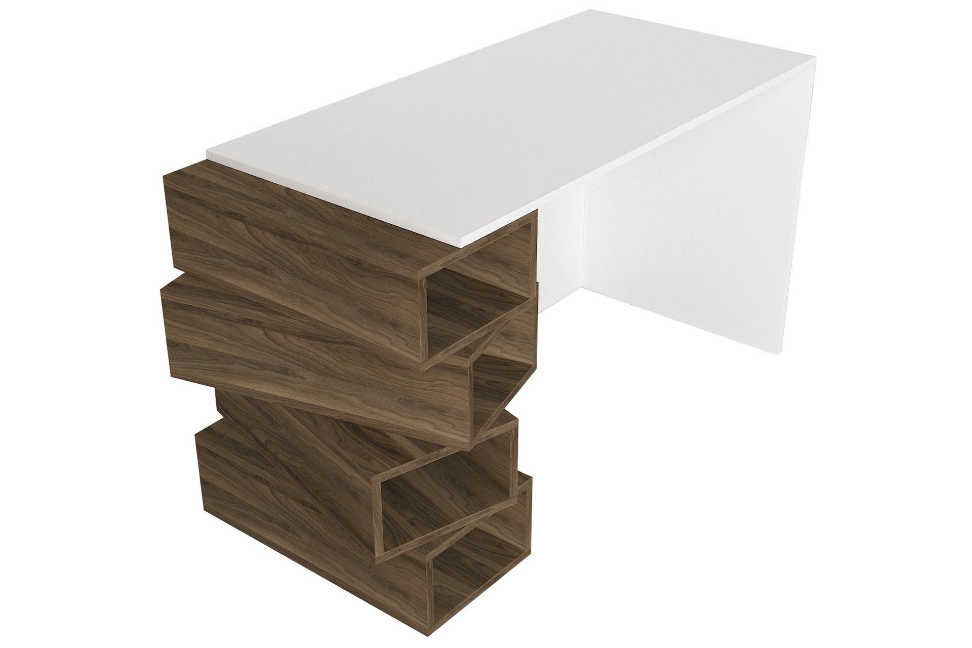 Yengall Skrivebord 130 cm med Oppbevaringshyller - Hvit/Valnøttsbrun - Møbler - Bord - Kontorbord - Skrivebord