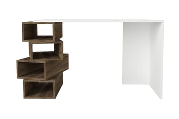 Yengall Skrivebord 130 cm med Oppbevaringshyller - Hvit/Valnøttsbrun - Møbler - Bord - Kontorbord - Skrivebord