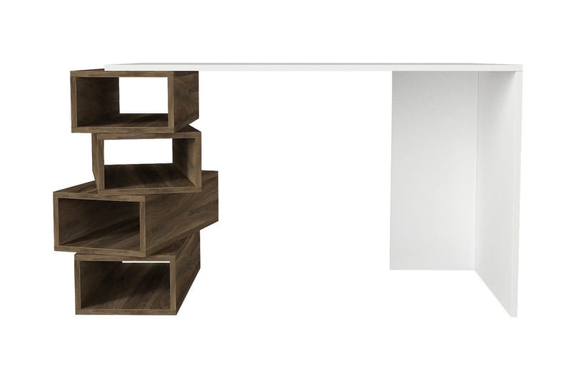 Yengall Skrivebord 130 cm med Oppbevaringshyller - Hvit/Valnøttsbrun - Møbler - Bord - Kontorbord - Skrivebord