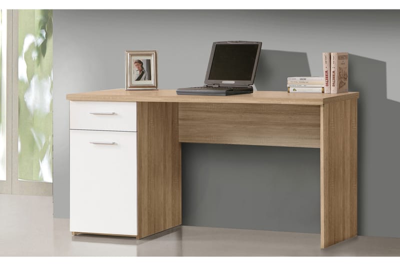 Zafeer Skrivebord 140 cm med Oppbevaringsskuff + Skap - Brun/Hvit - Møbler - Bord - Kontorbord - Skrivebord