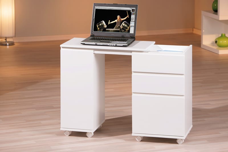 Zajic Databord 121 cm på Hjul - Hvit - Møbler - Bord - Kontorbord - Skrivebord